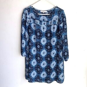 LOFT Paisley Long Sleeve Blue Dress